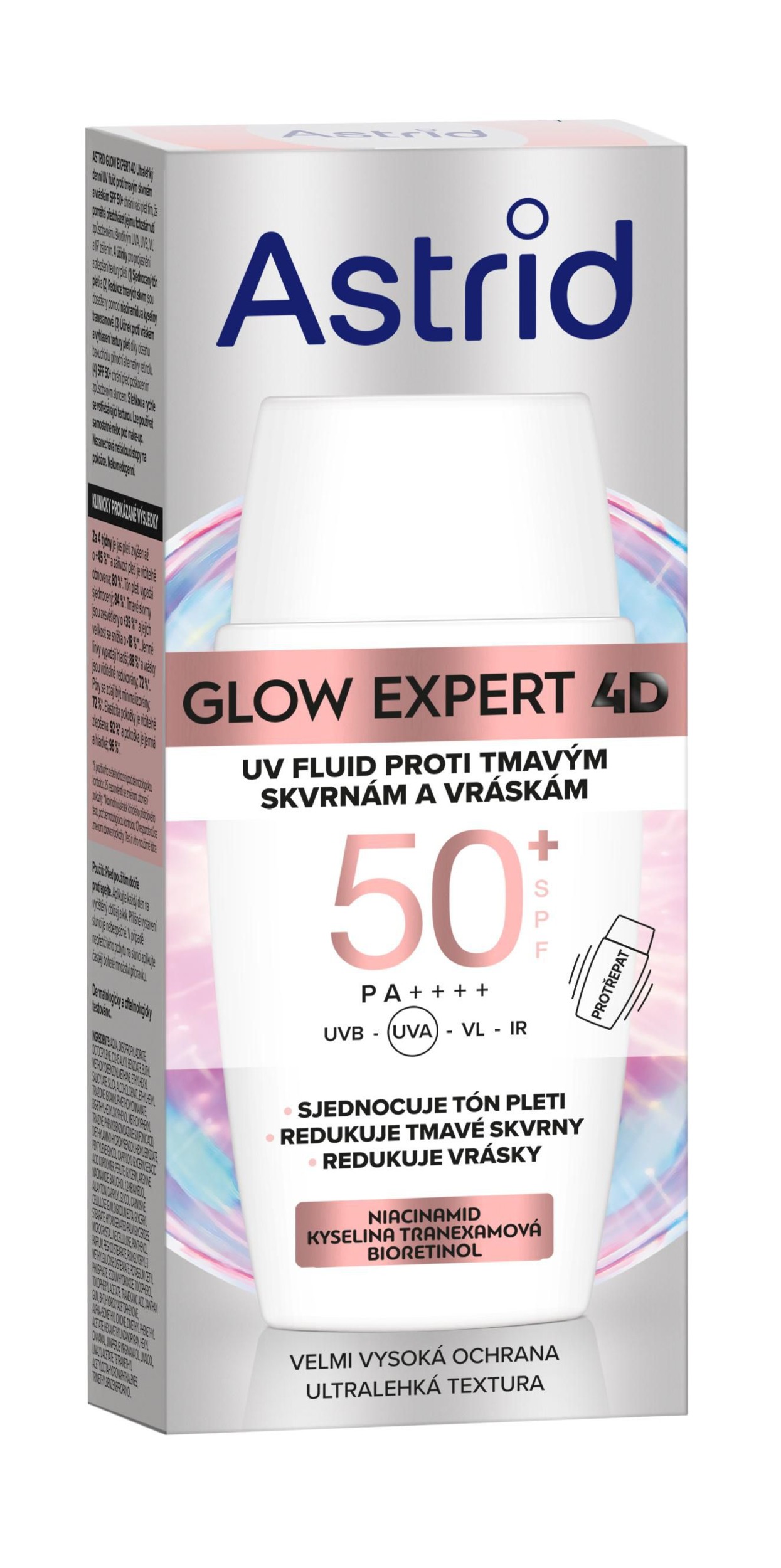 Astrid Glow Expert Ultralehký vyplňující denní UV fluid proti tmavým skvrnám a vráskám SPF50 50ml