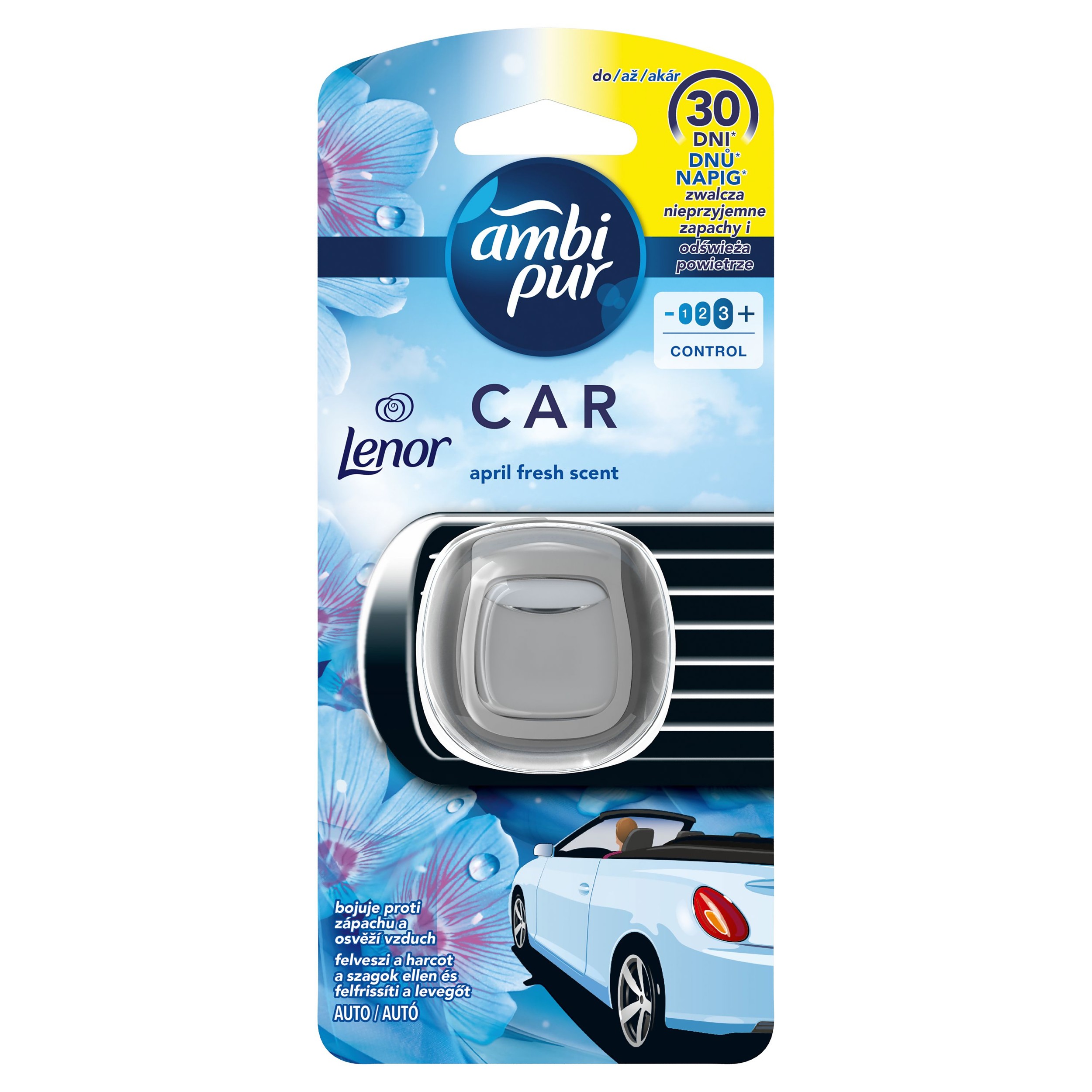 Ambi Pur Klip April Fresh s vůní Lenor osvěžovač do auta 1 ks
