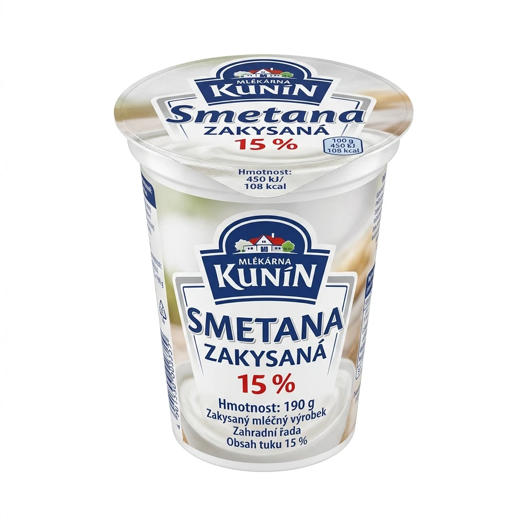 MLÉKÁRNA KUNÍN Smetana zakysaná 15 % chlaz. 12 x 190 g