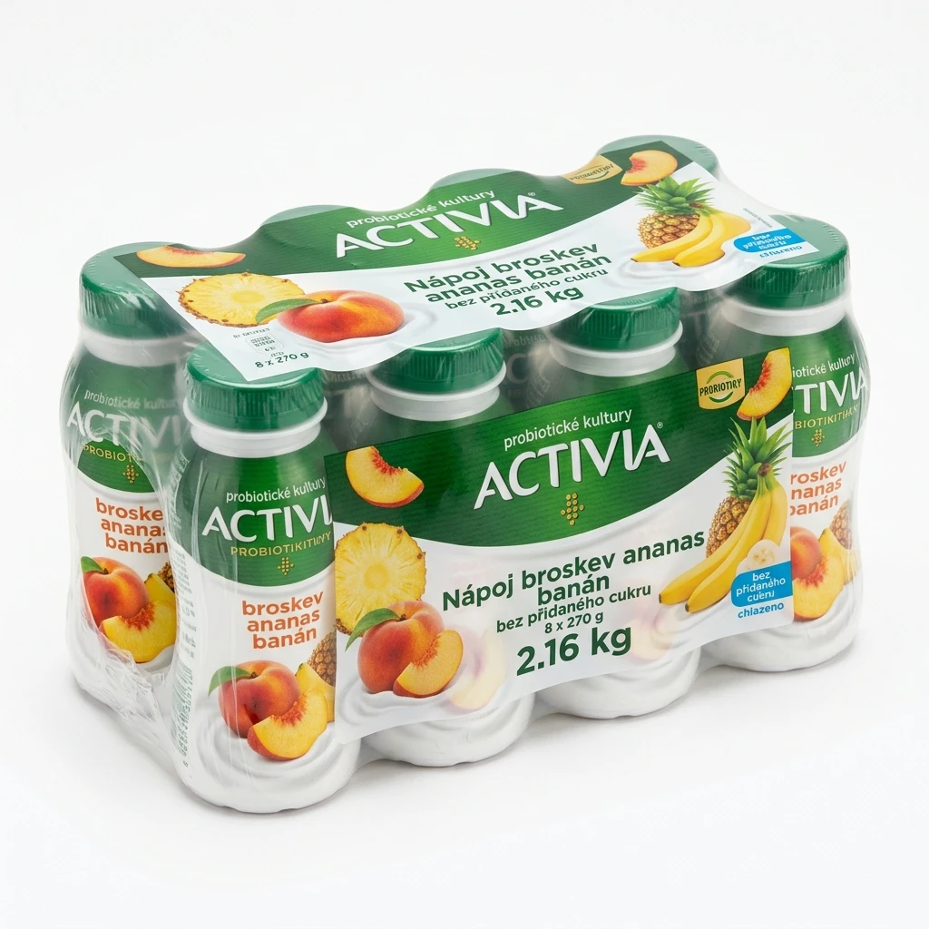 ACTIVIA Nápoj broskev ananas banán bez přidaného cukru chlaz. 8 x 270 g