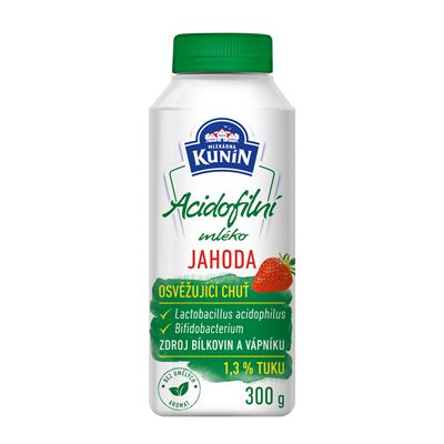 MLÉKÁRNA KUNÍN Mléko acidofilní jahoda chlaz. 300 g