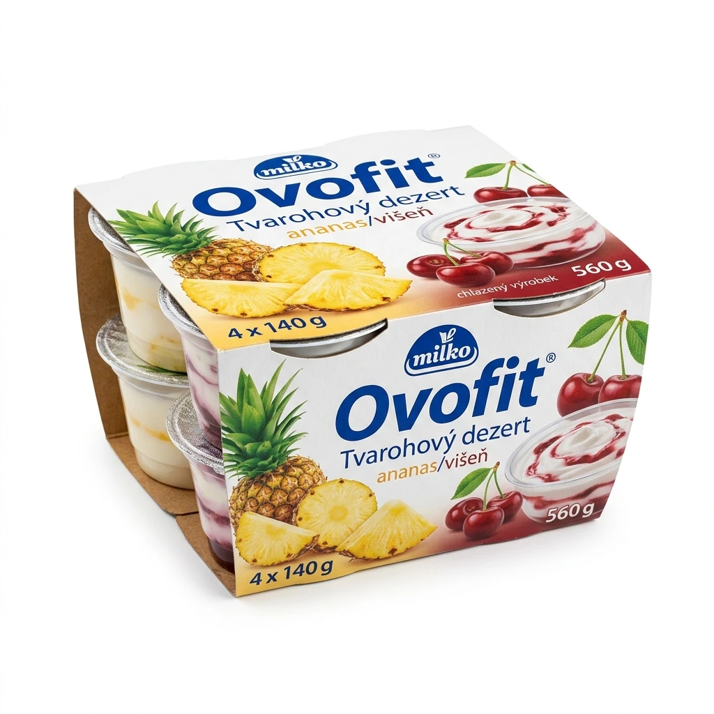 milko Ovofit Tvarohový dezert ananas/višeň chlaz. 4 x 140 g