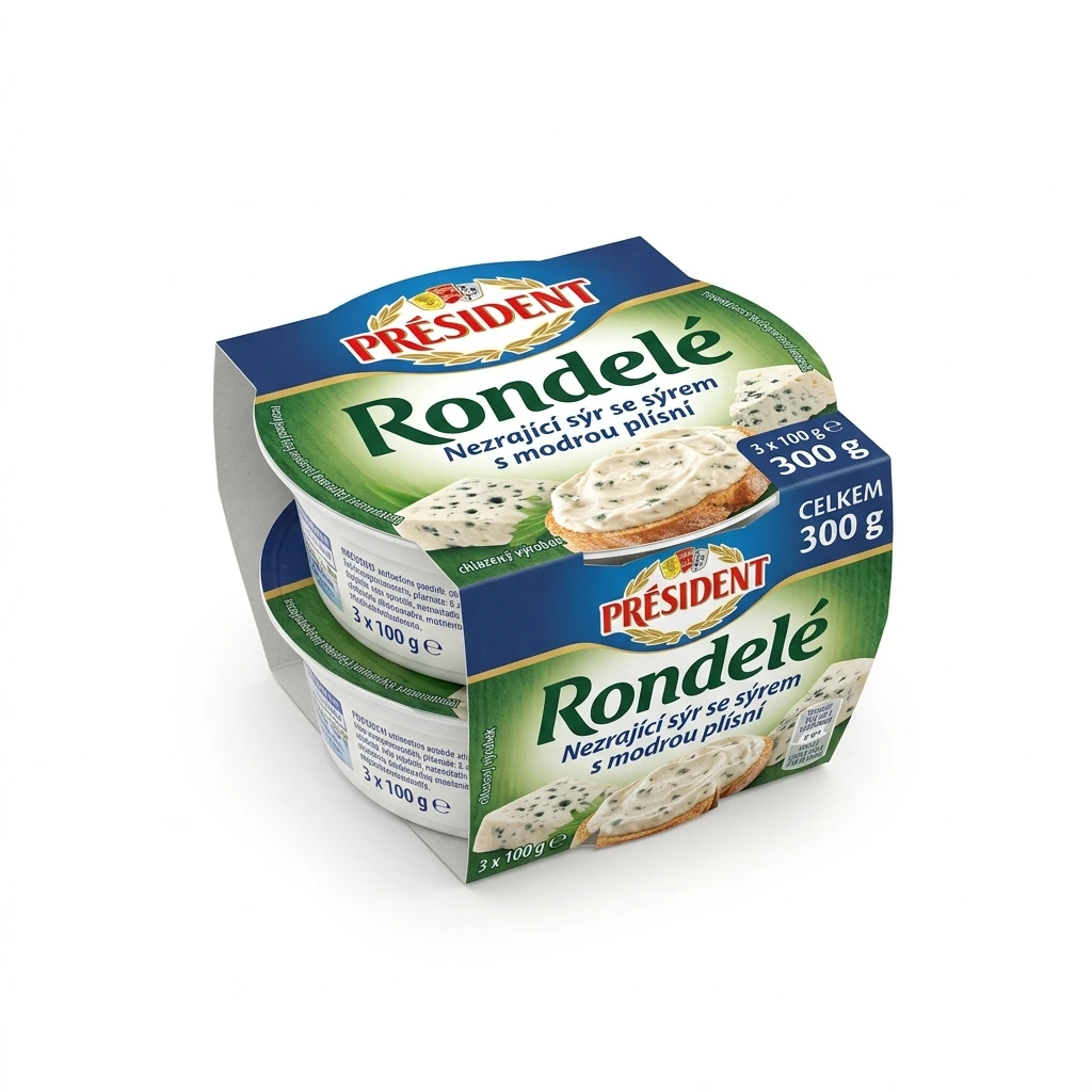 PRÉSIDENT Rondelé Nezrající sýr se sýrem s modrou plísní chlaz. 3 x 100 g