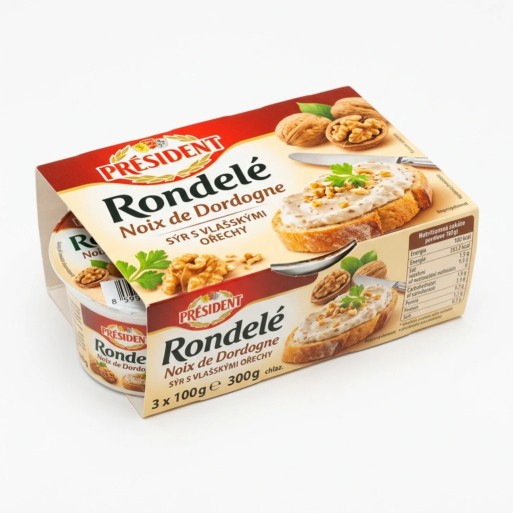 PRÉSIDENT Rondelé Noix de Dordogne Sýr s vlašskými ořechy chlaz. 3 x 100 g