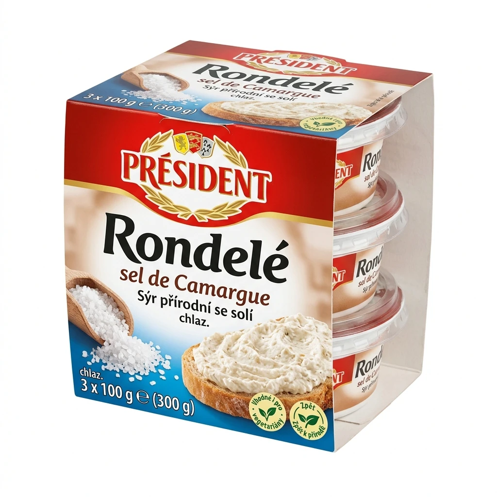 PRÉSIDENT Rondelé sel de Camargue Sýr přírodní se solí chlaz. 3 x 100 g