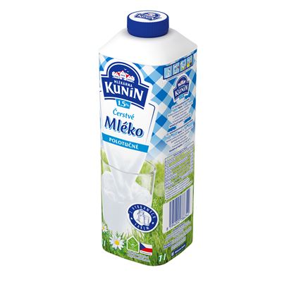 MLÉKÁRNA KUNÍN Mléko čerstvé 1,5 % chlaz. 1 l