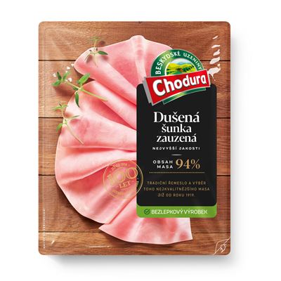 Dušená šunka zauzená nejvyšší jakosti plátky chlaz. 200 g