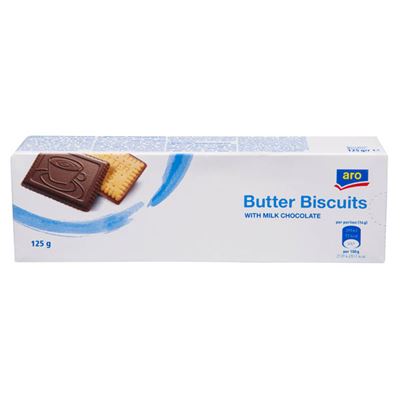 aro Butter Biscuits Máslové sušenky s mléčnou čokoládou 125 g