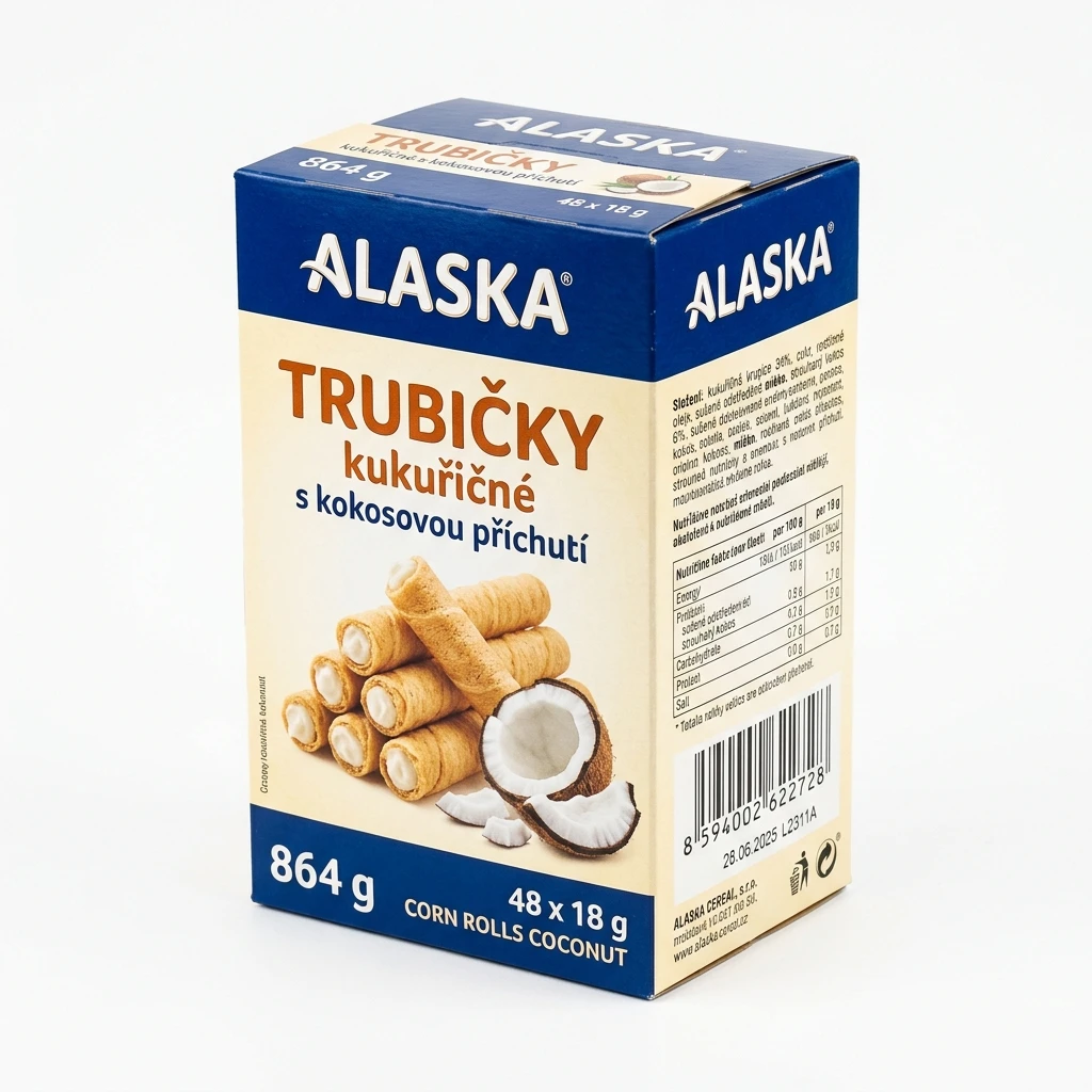 Alaska Trubičky kukuřičné kokos 48 x 18 g