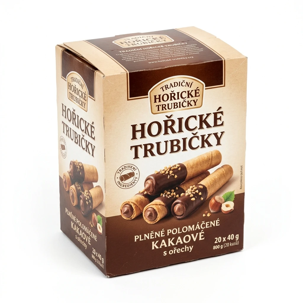 Hořické trubičky plněné polomáčené kakaové s ořechy 20 x 40 g