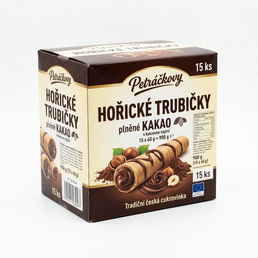 Petráčkovy Hořické trubičky plněné kakao 15 x 60 g
