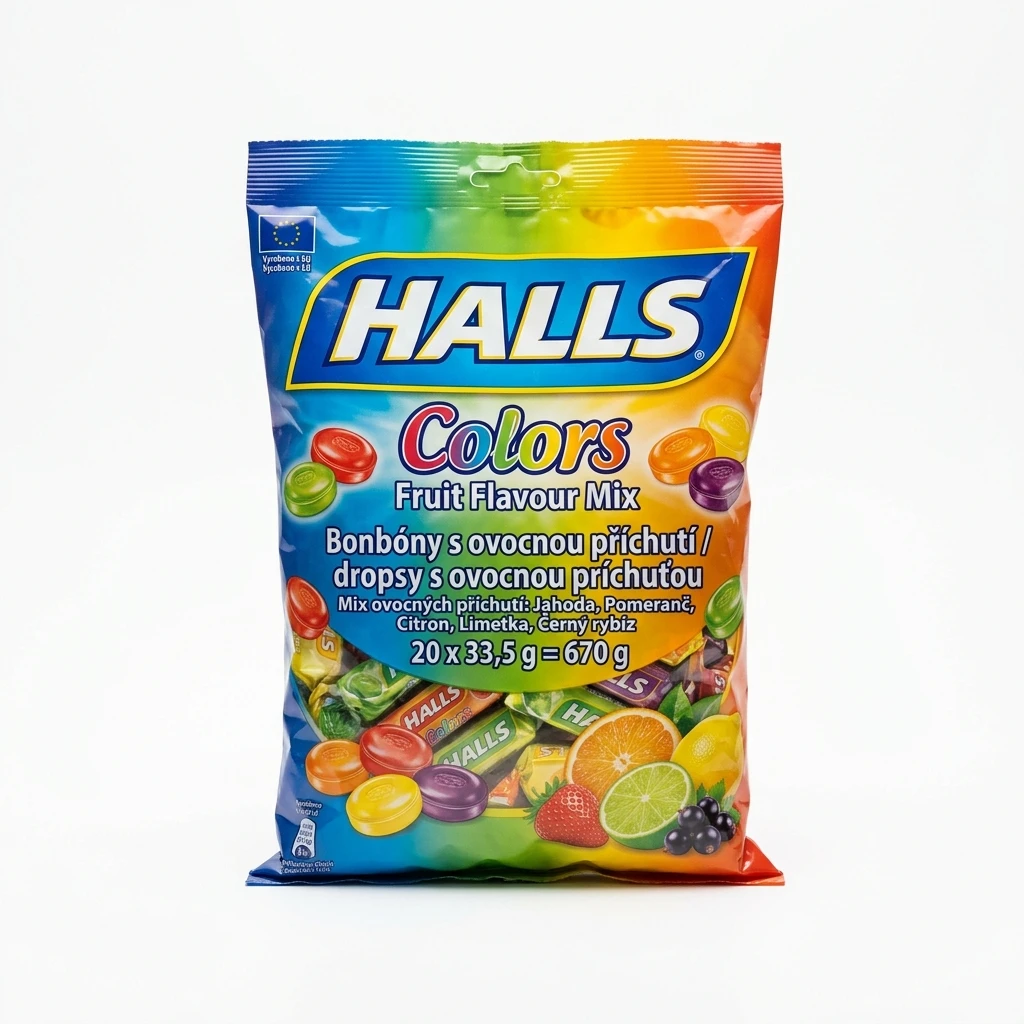 HALLS Colors Fruit Flavour Mix Bonbóny s ovocnou příchutí 20 x 33,5 g