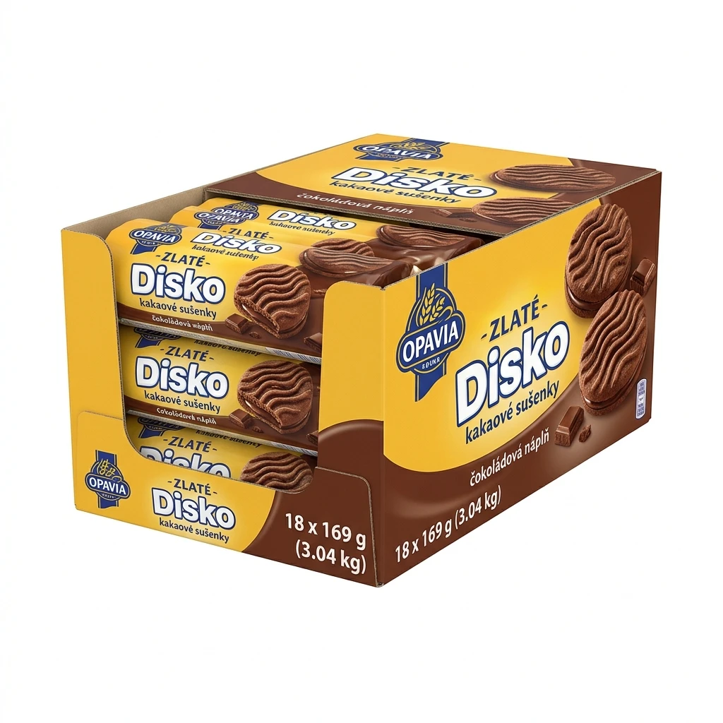OPAVIA Zlaté Disko kakaové sušenky čokoládová náplň 18 x 169 g