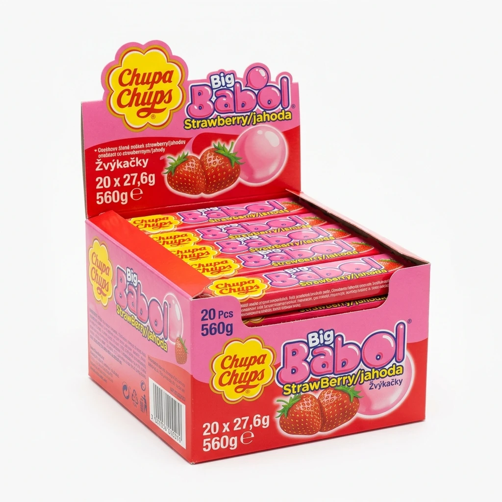 Chupa Chups Big Babol Strawberry/jahoda Žvýkačky 20 x 27,6 g