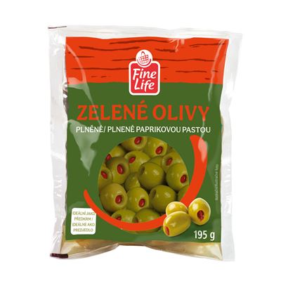 Fine Life Olivy zelené s paprikovou pastou 195 g