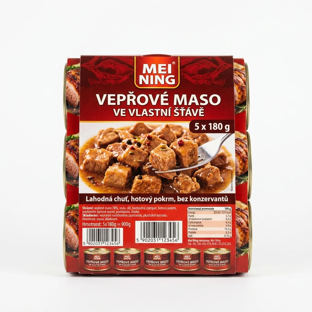 Mei Ning vepřové maso ve vlastní šťávě 5 x 180 g