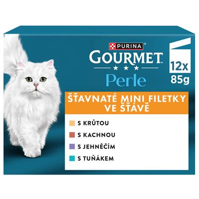 Gourmet Perle kapsičky pro kočky krůta, kachna, jehněčí, tuňák ve šťávě 12 x 85 g