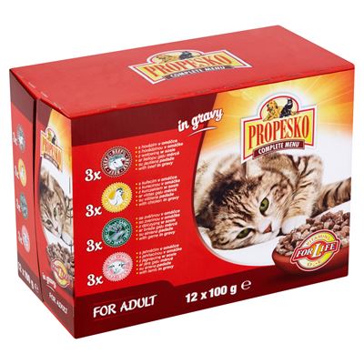 PROPESKO Kapsička hovězí/kuře/zvěřina/jehněčí pro kočky 12 x 100 g
