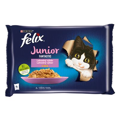 Felix Fantastic Junior kapsičky pro koťata kuře, losos v želé 4 x 85 g
