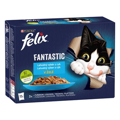 Felix Fantastic kapsičky pro kočky losos, platýs, tuňák, treska v želé 12 x 85 g