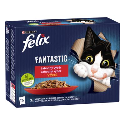 Felix Fantastic kapsičky pro kočky kuře, hovězí, králík, jehněčí v želé 12 x 85 g