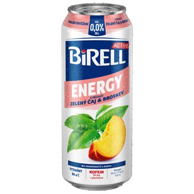 BIRELL Active Zelený čaj broskev 4 x 500 ml plech multipack