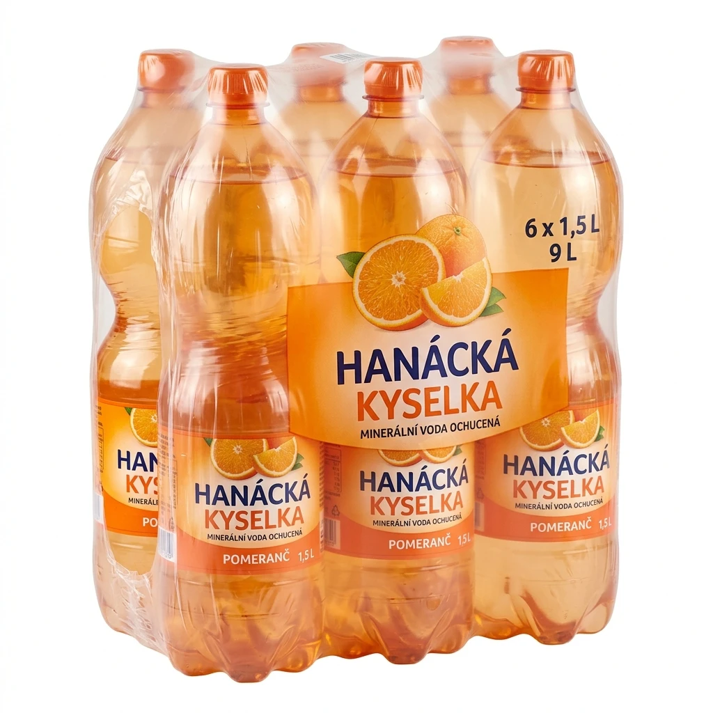 HANÁCKÁ KYSELKA Voda minerální ochucená pomeranč 6 x 1,5 l