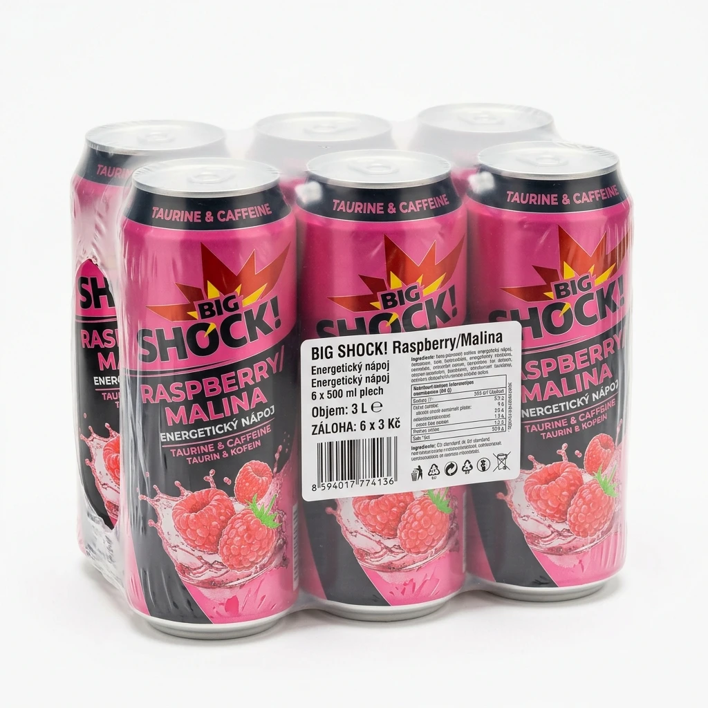 BIG SHOCK! Raspberry/malina energetický nápoj 6 x 500 ml plech