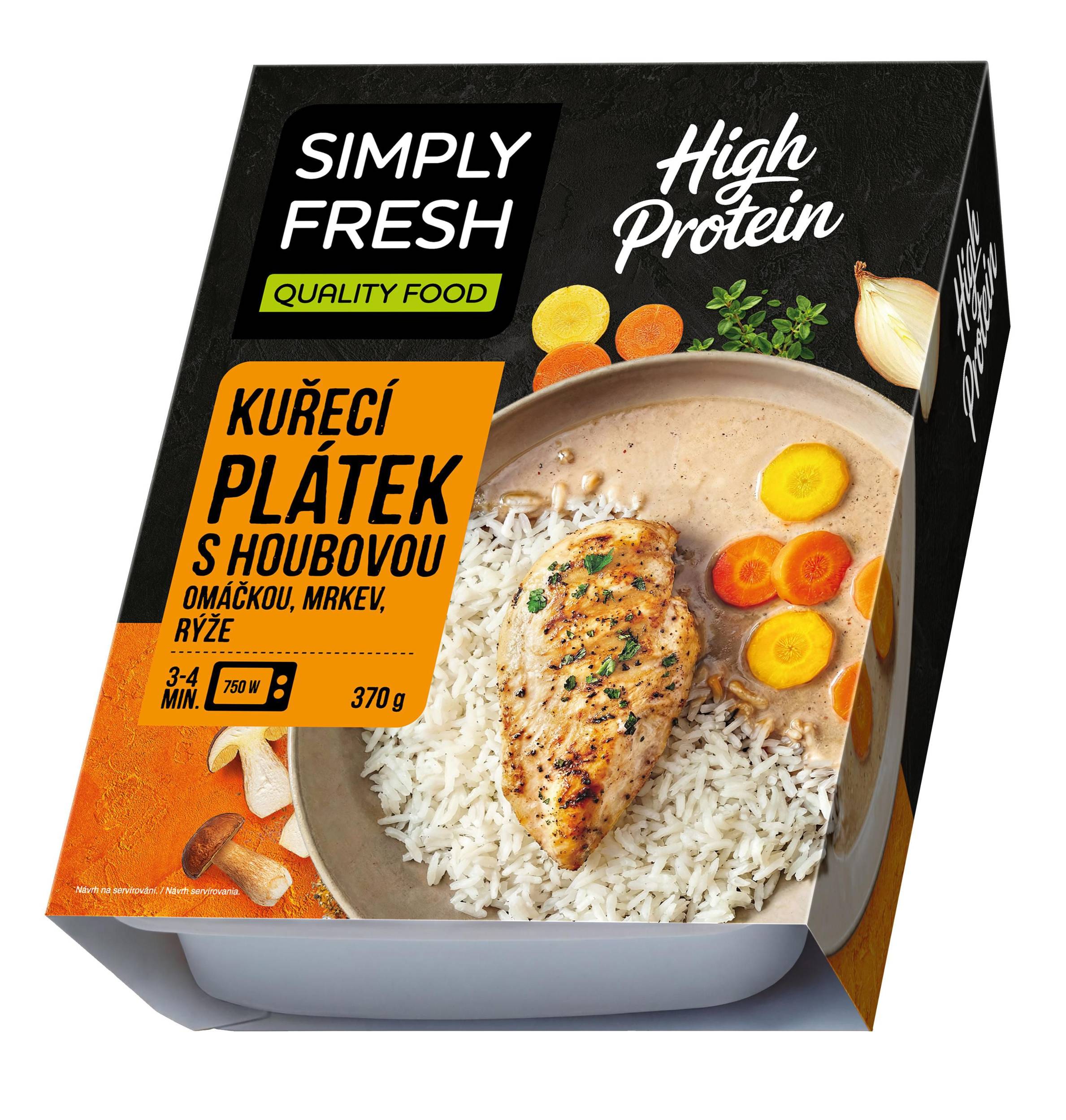 Simply Fresh Kuřecí plátek s houbovou omáčkou, mrkev, rýže 370g