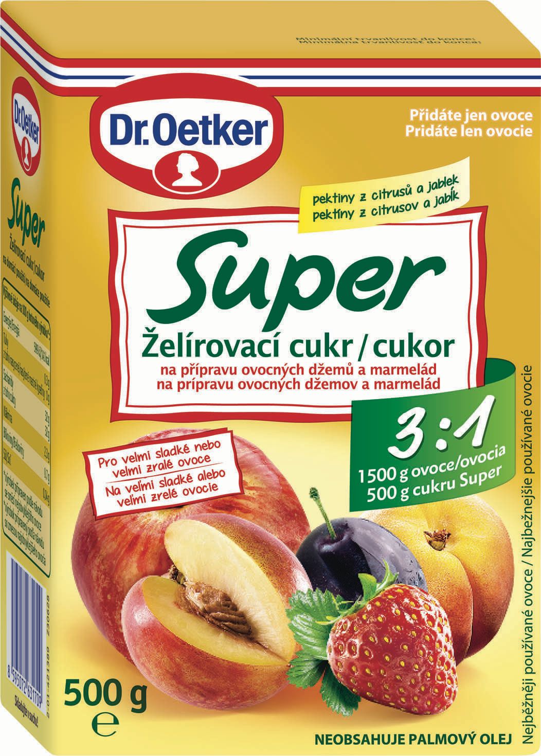 Dr.Oetker Super želírovací cukr 3:1 na přípravu ovocných džemů a marmelád 500g