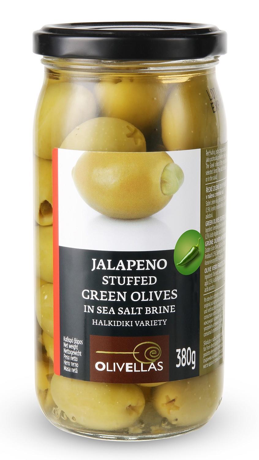 Olivellas Řecké olivy zelené s jalapeño