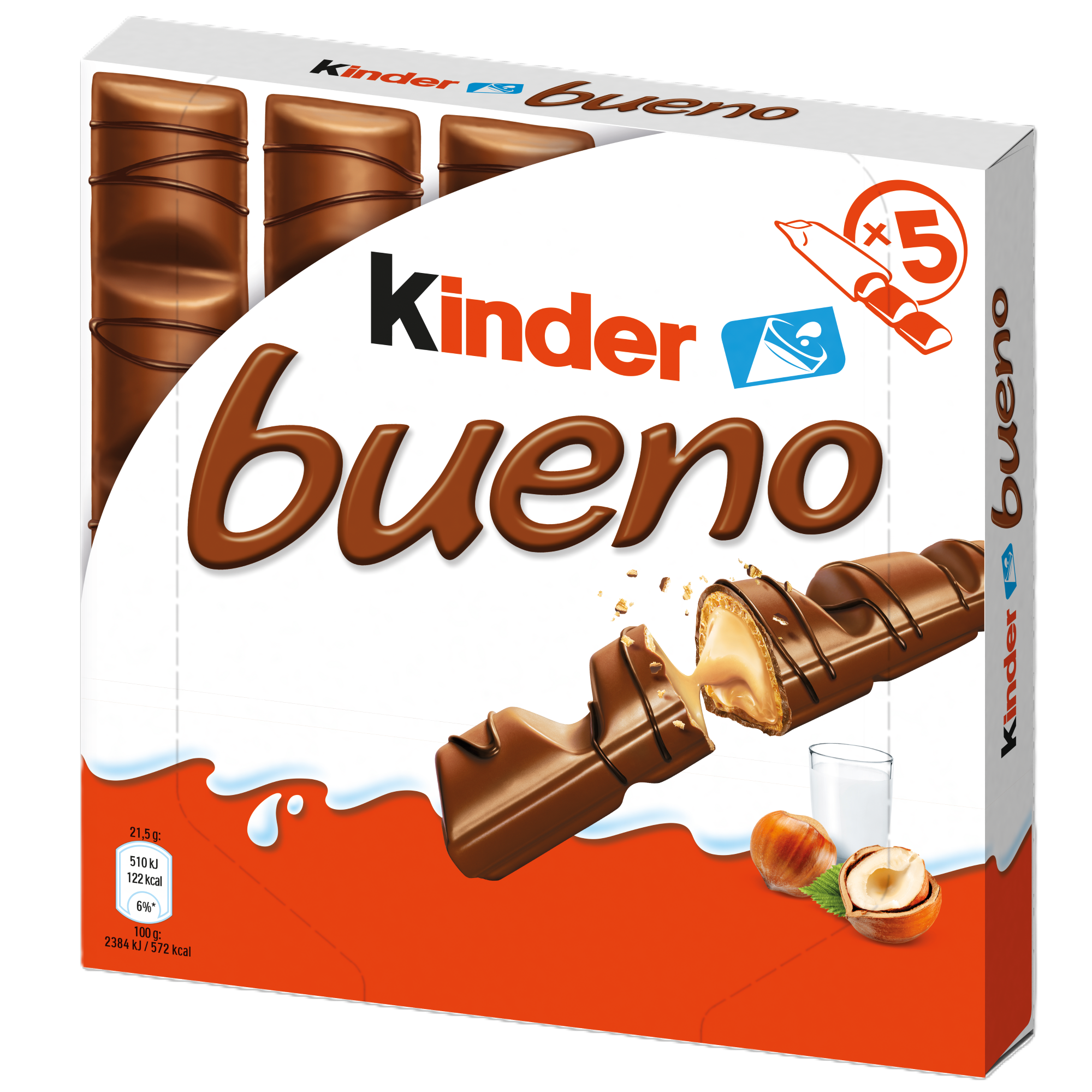 Kinder Bueno oplatka s čokoládovou polevou a mléčnou lískooříškovou náplní (5×21,5 g)