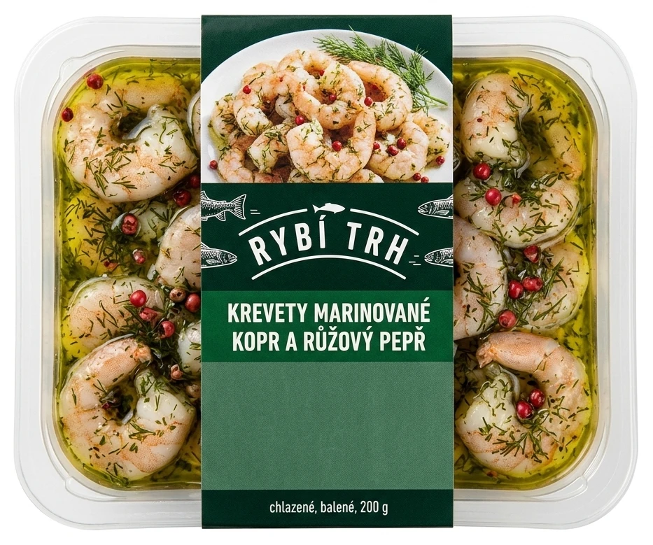 Krevety marinované s koprem a růžovým pepřem