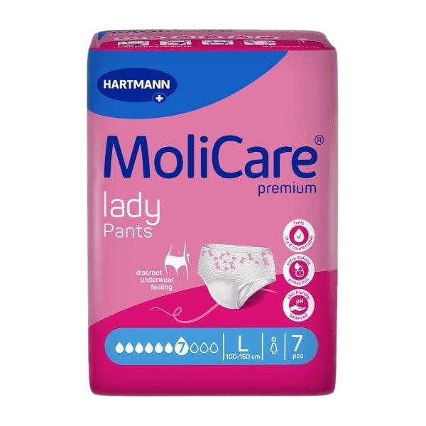 KALHOTKY ABSORPČNÍ NATAHOVACÍ MOLICARE LADY PANTS 7KAPEK L BOKY 100-150CM,1373ML,7KS