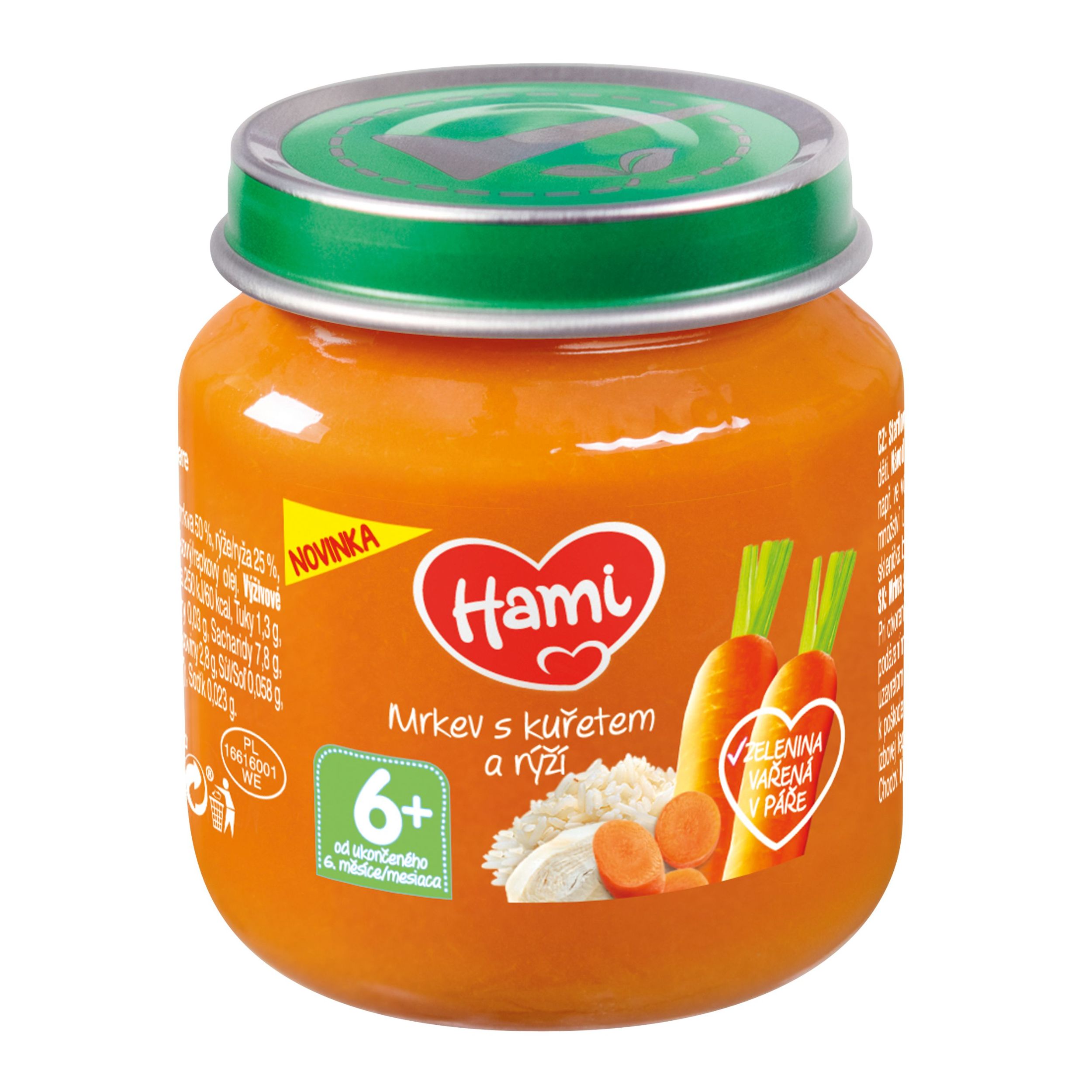 Hami Masozeleninový příkrm Mrkev s kuřetem a rýží, 6+, 125g