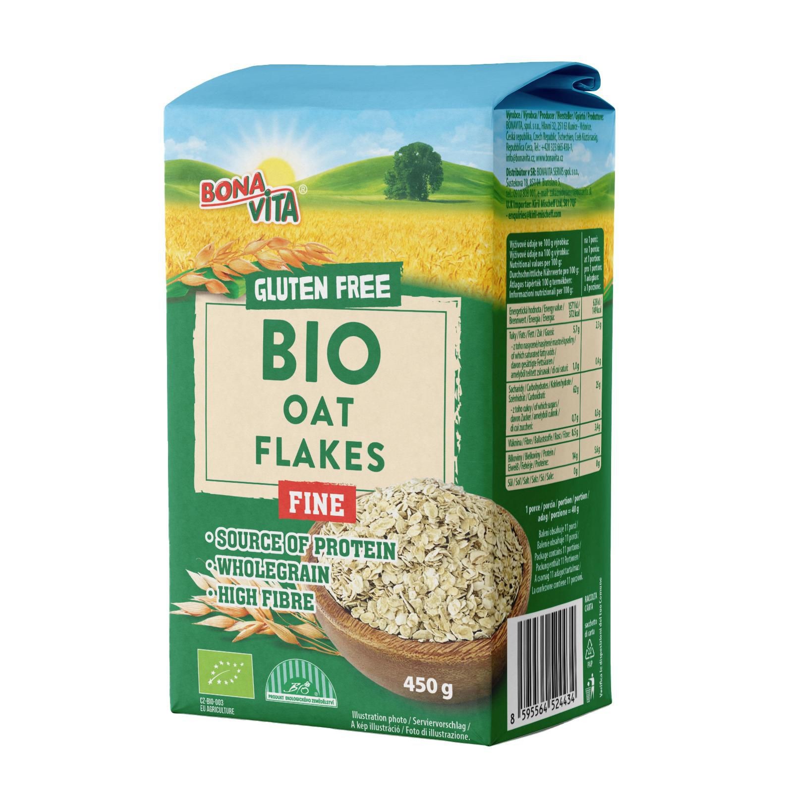 Bonavita BIO Ovesné vločky jemné bez lepku 450g
