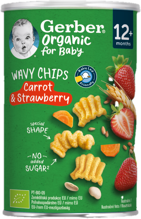 Gerber Organic BIO Wavy chips mrkev a jahoda