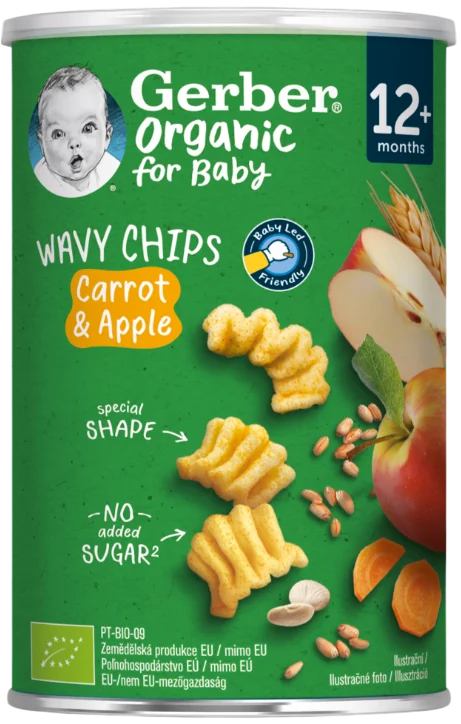Gerber Organic BIO Wavy chips mrkev a jablko