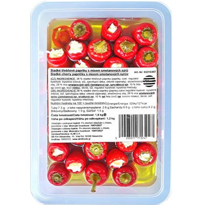 Papričky plněné sýrem (pevný podíl 1,5 kg) chlaz. 1,8 kg