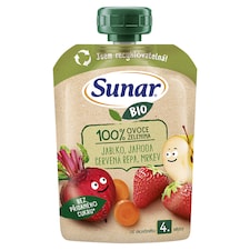 Sunar BIO ovocno-zeleninová kapsička Jablko, jahoda, červená řepa, mrkev 4m+, 100g