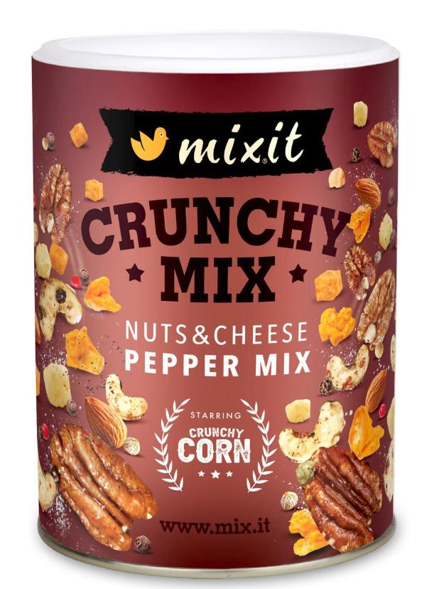 Mixit Crunchy mix – Sýr, crunchy corn a oříšky s barevným pepřem