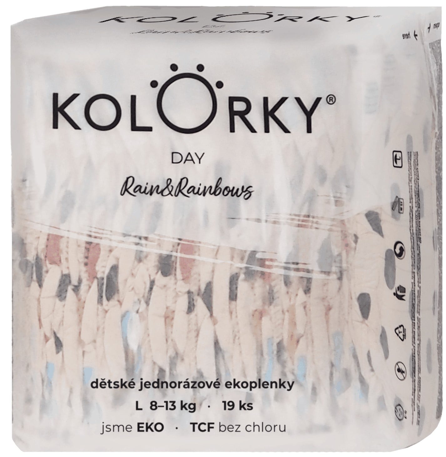 Kolorky EKO Jednorázové plenky day L déšť a duhy (8–13 kg) 19 ks