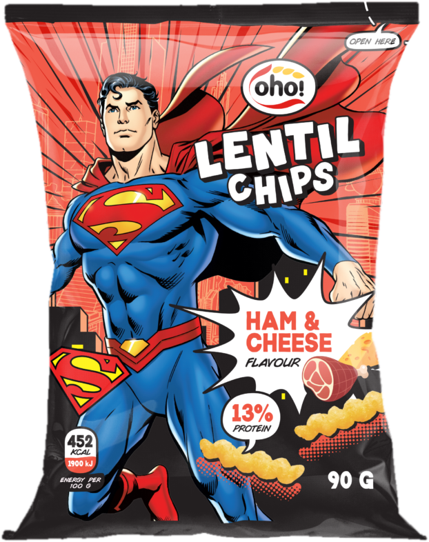 Oho Čočkové chipsy šunka a sýr Superman