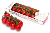Čerstvě utrženo Rajčata cherry červená srdcovitá na stonku "Strabena", balení