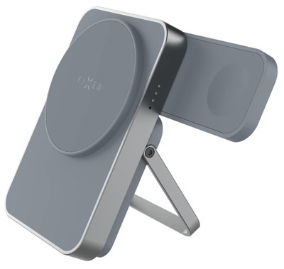 FIXED Powerbanka se stojánkem MagZen 5 Stand s integrovanou Apple Watch nabíječkou a podporou MagSafe, 5 000 mAh, šedá