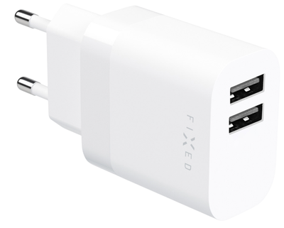 FIXED Síťová nabíječka s 2xUSB výstupem, 17W Smart Rapid Charge, bílá