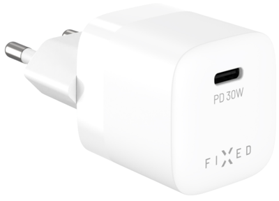 FIXED Síťová GaN nabíječka Mini s USB-C výstupem a podporou PD, 30W, bílá