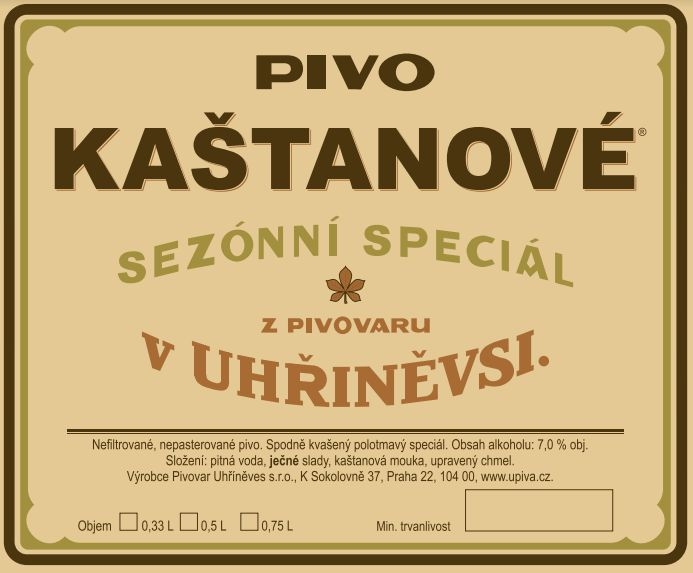 Pivovar Uhříněves Kaštanové pivo 0,75 l sklo
