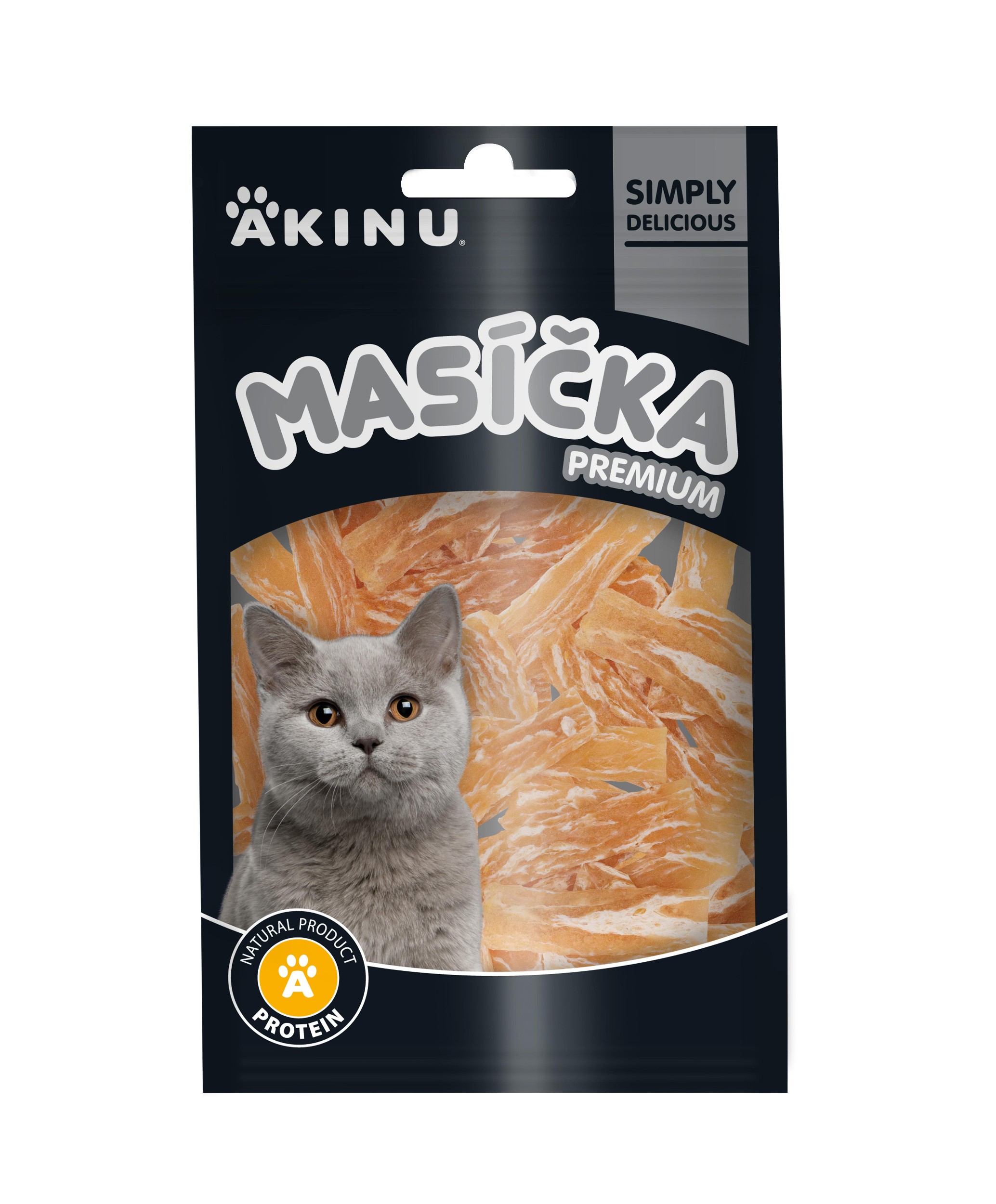 Akinu MASÍČKA PREMIUM Kuřecí plátky pro kočky mramorované 50 g