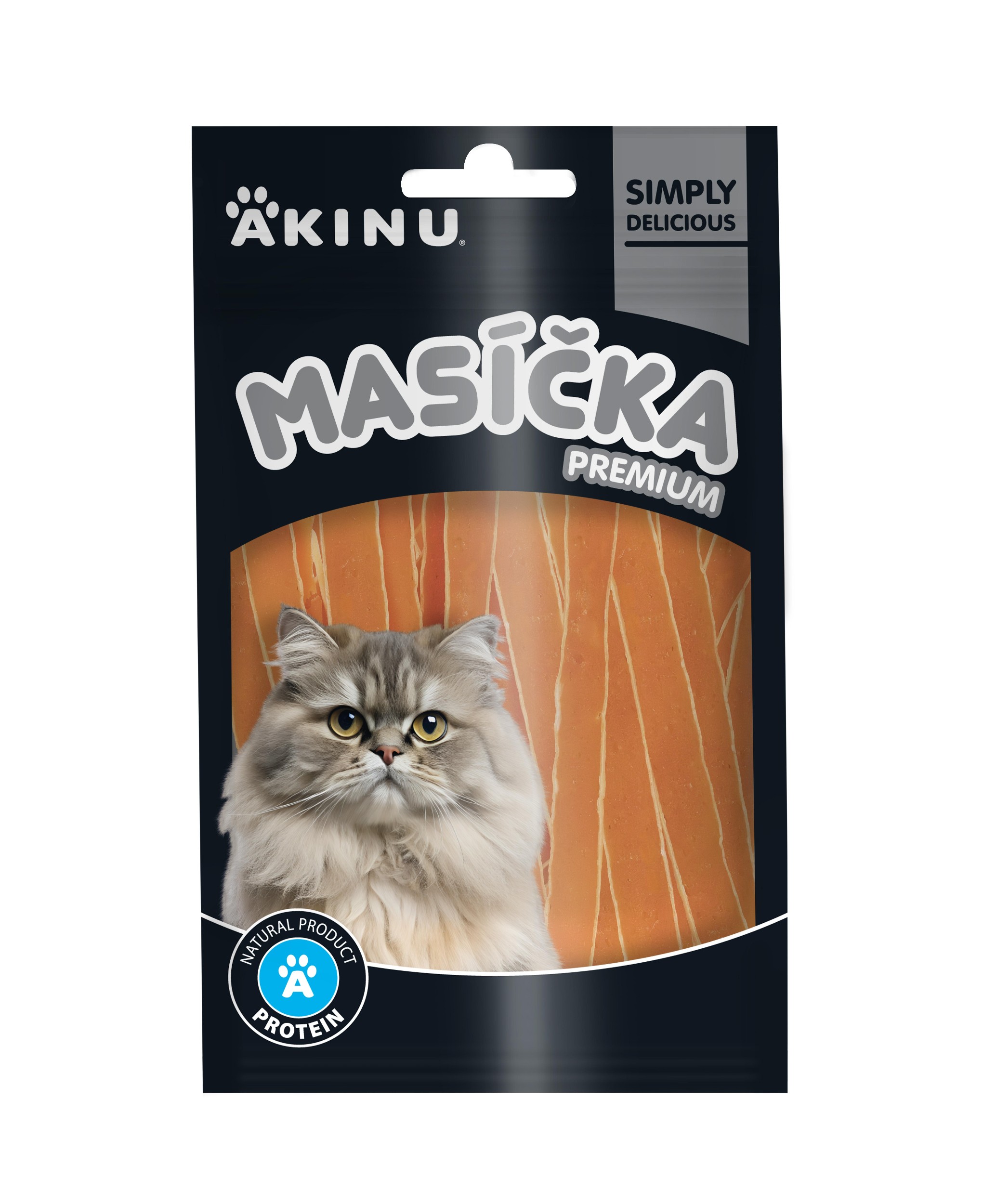 Akinu MASÍČKA PREMIUM Losos s treskou mini proužky pamlsek pro kočky 50 g
